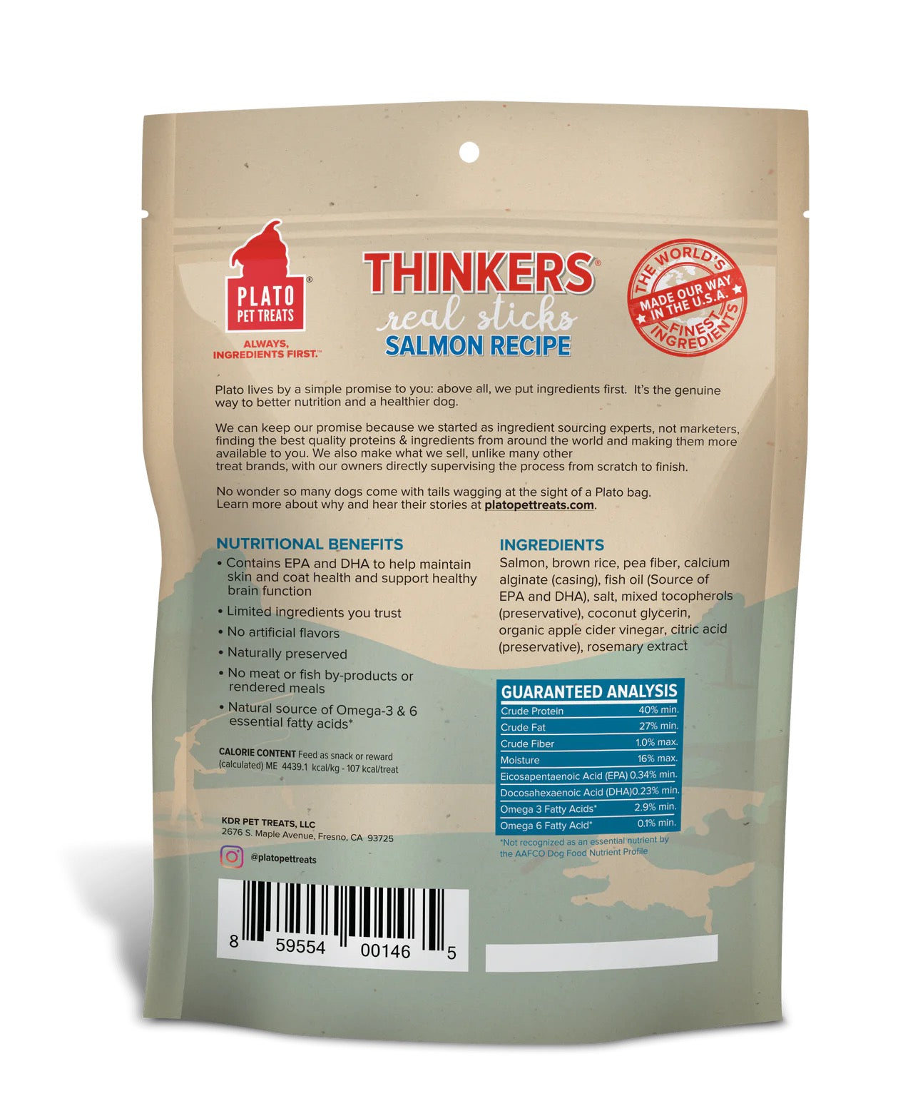 Plato Thinkers Salmon Sticks Dog Treats (10oz)