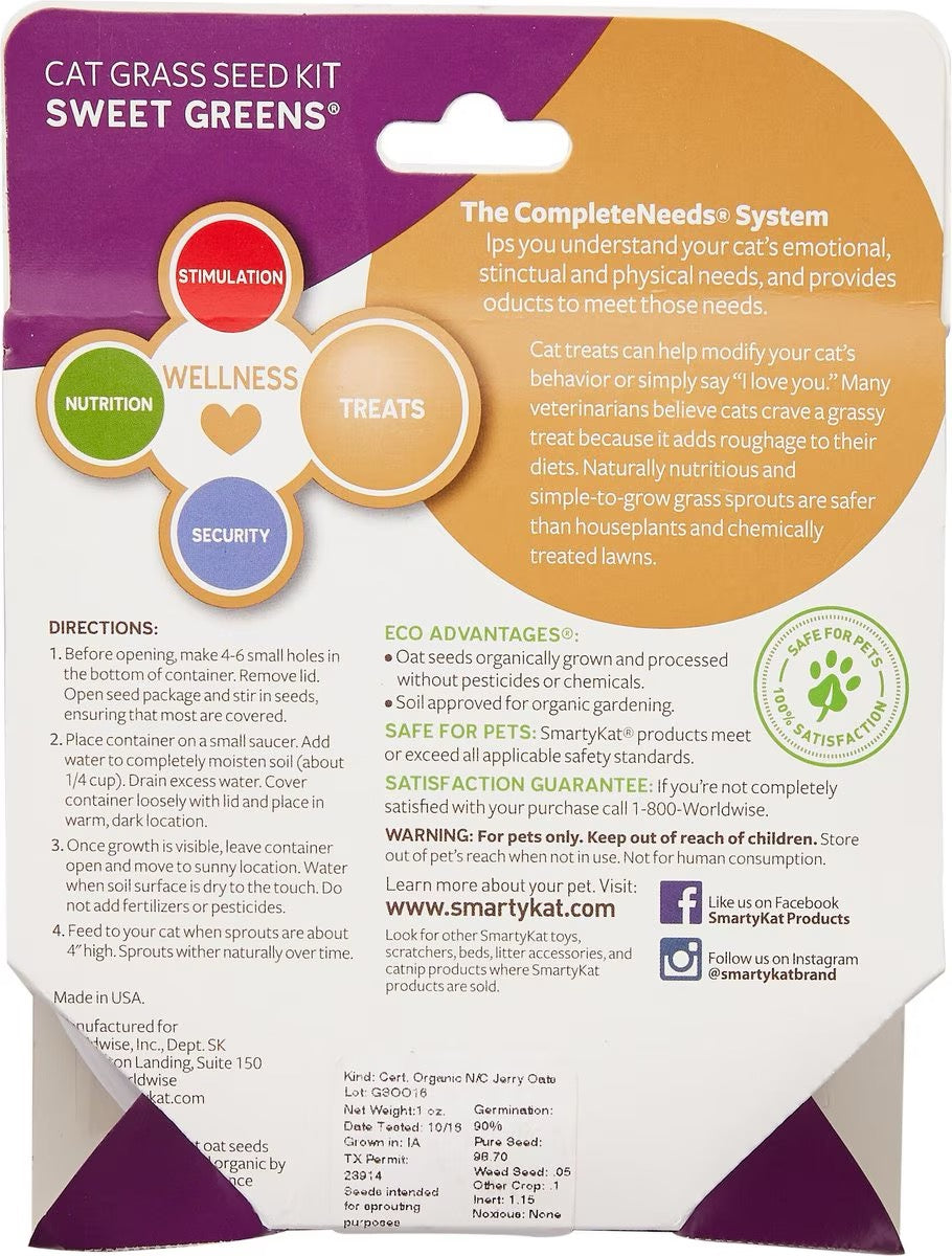 SmartyKat Sweet Greens Organic Oat Cat Grass Grow Kit