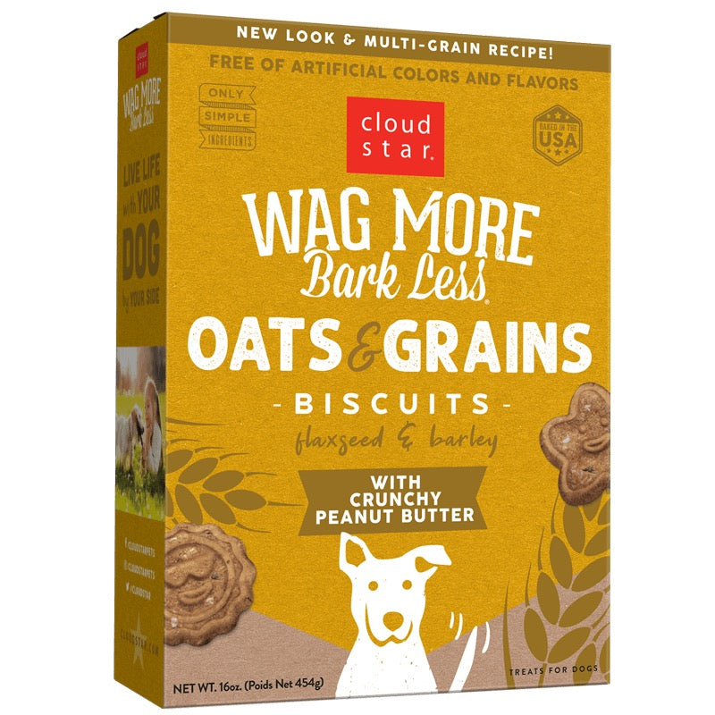 Wagmore Oats & Grains Peanut Butter Crunchy Biscuits Dog Treats (16oz)