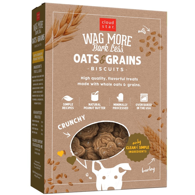 Wagmore Oats & Grains Peanut Butter Crunchy Biscuits Dog Treats (16oz)