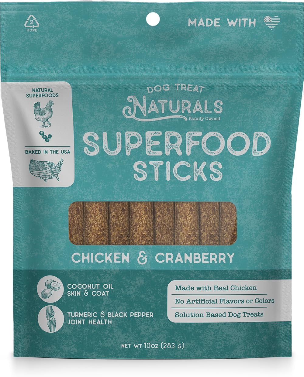 Dog Treat Naturals Superfood Sticks, Chicken & Cranberry Dog Treats (10oz)
