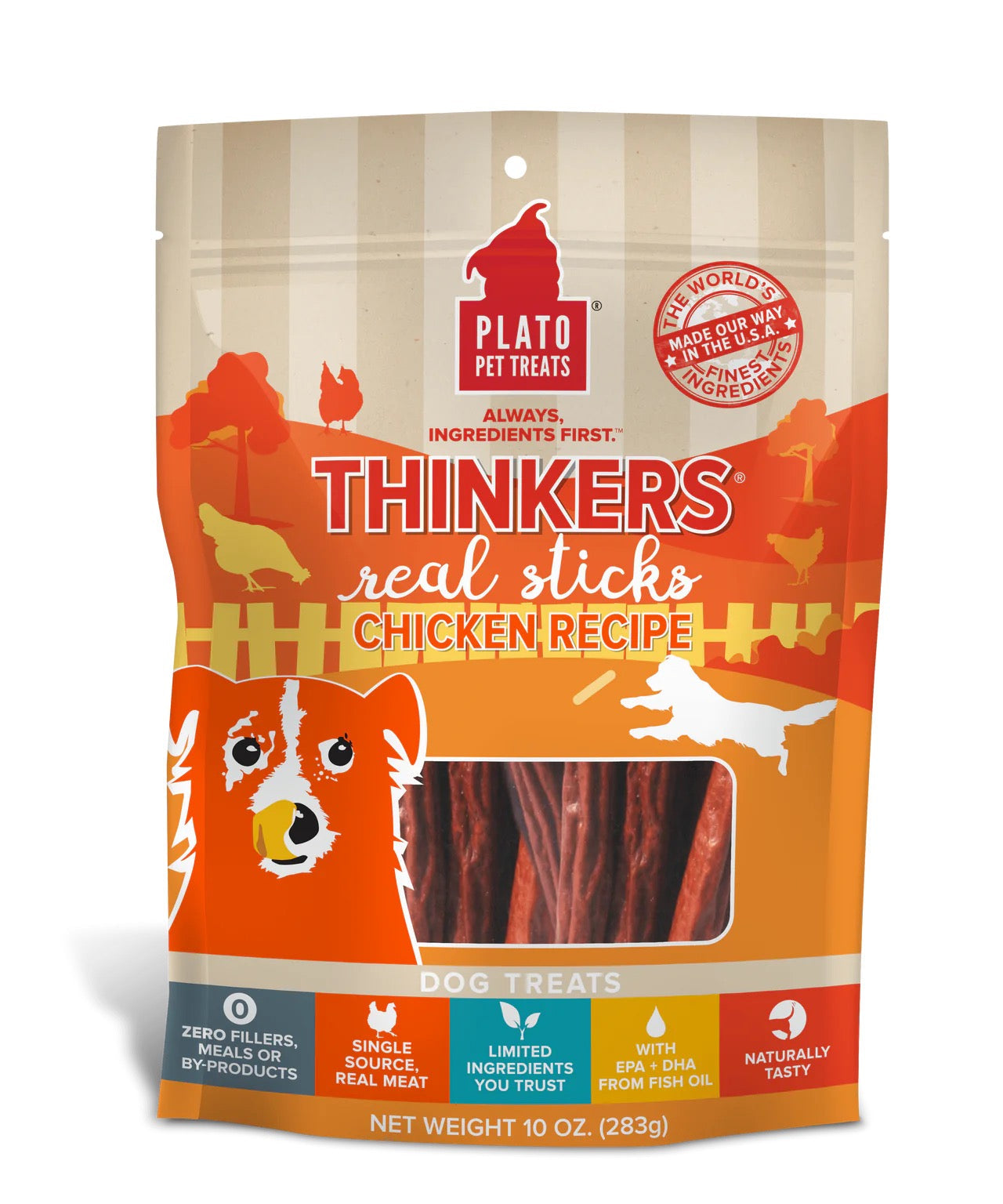 Plato Thinkers Chicken Sticks Dog Treats (10oz)