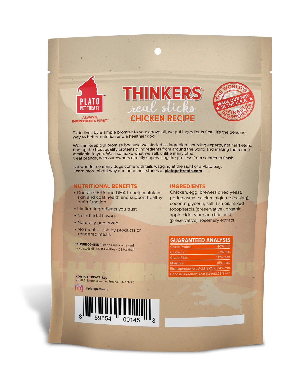 Plato Thinkers Chicken Sticks Dog Treats (10oz)