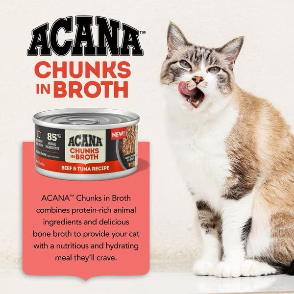 Acana Grain Free Chunks in Broth Beef & Tuna Wet Cat Food (3oz)