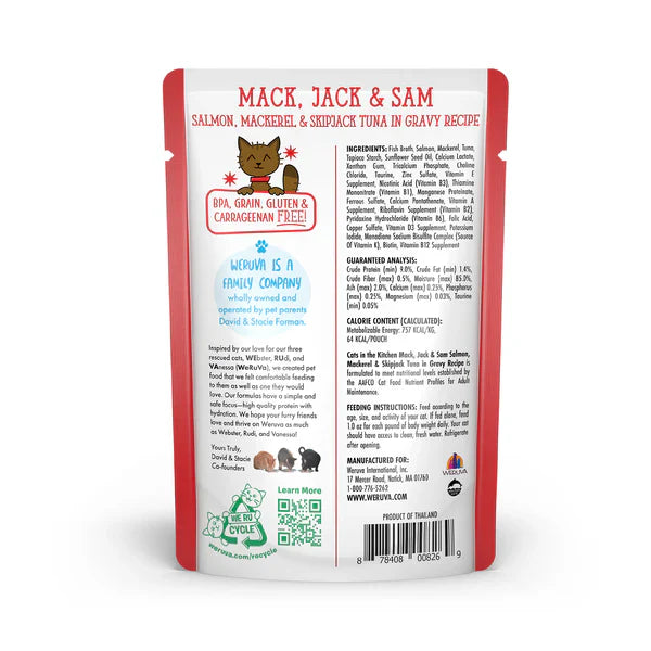 Cats in the Kitchen Mack, Jack and Sam Salmon, Mackerel & Skipjack Tuna in Gravy (3oz)