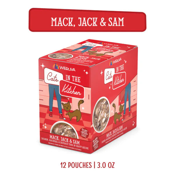Cats in the Kitchen Mack, Jack and Sam Salmon, Mackerel & Skipjack Tuna in Gravy (3oz)
