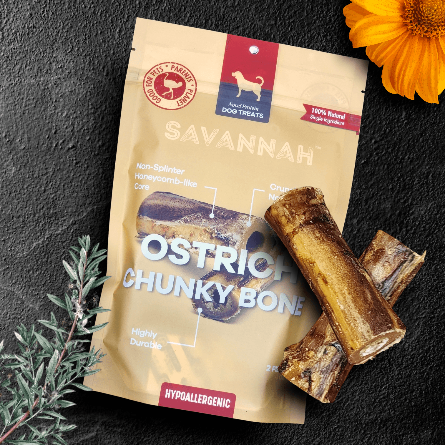 Ostrich Chunky Bones (5" x 2" - 2 Pack): The Long-Lasting, Flavor-Packed Bones for Medium to Large Dogs