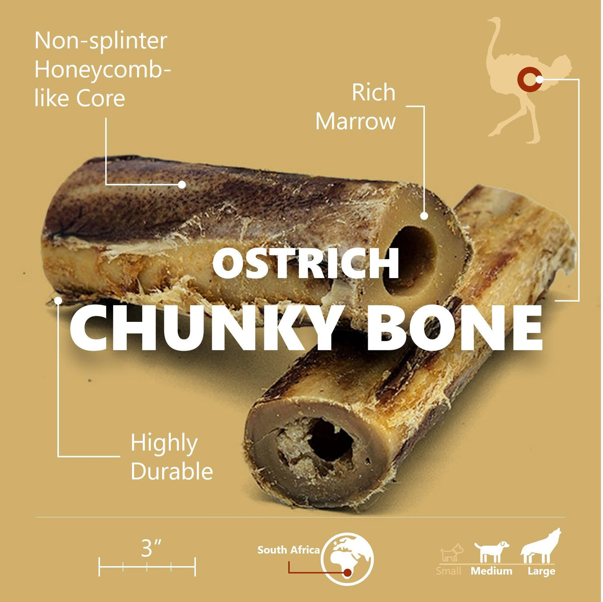 Ostrich Chunky Bones (5" x 2" - 2 Pack): The Long-Lasting, Flavor-Packed Bones for Medium to Large Dogs