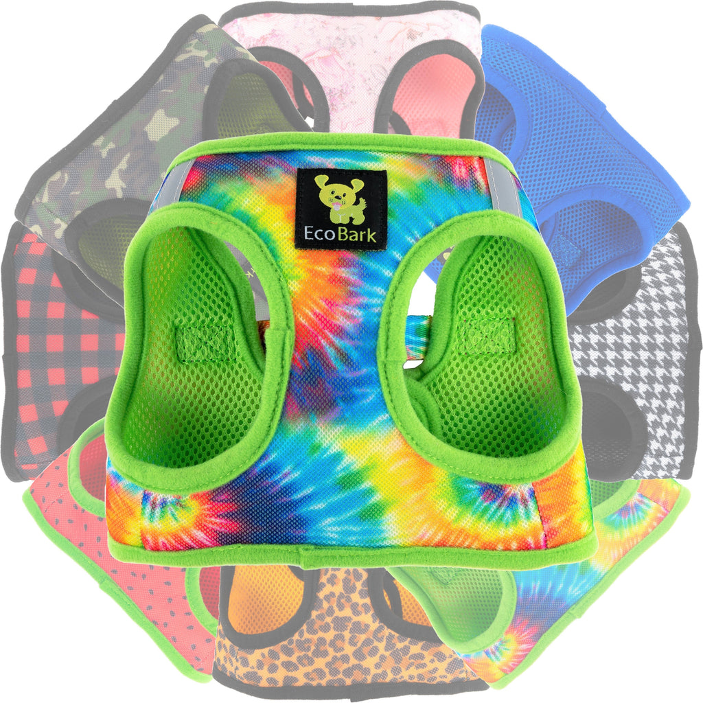 EcoBark Step In Dog Harness - XXXS to Small Breeds- Reflective Soft Mesh Harness for Teacup, Small Dogs and Puppies / Tie-dye