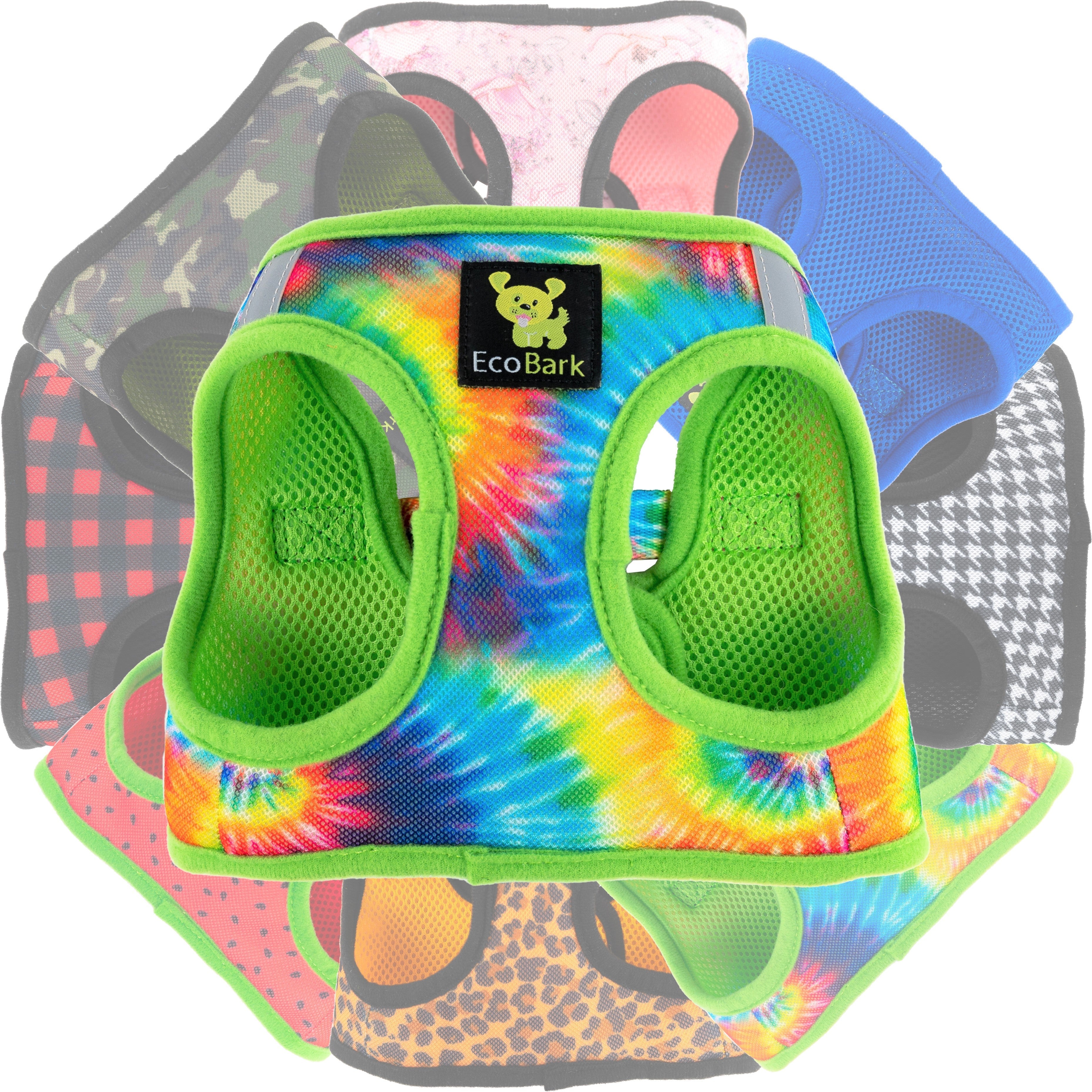 EcoBark Step In Dog Harness - XXXS to Small Breeds- Reflective Soft Mesh Harness for Teacup, Small Dogs and Puppies / Tie-dye