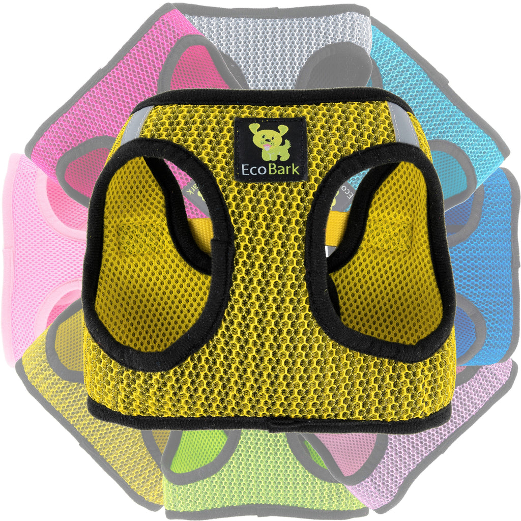 EcoBark Step In Dog Harness - XXXS to Small Breeds- Reflective Soft Mesh Harness for Teacup, Small Dogs and Puppies / Yellow Sport