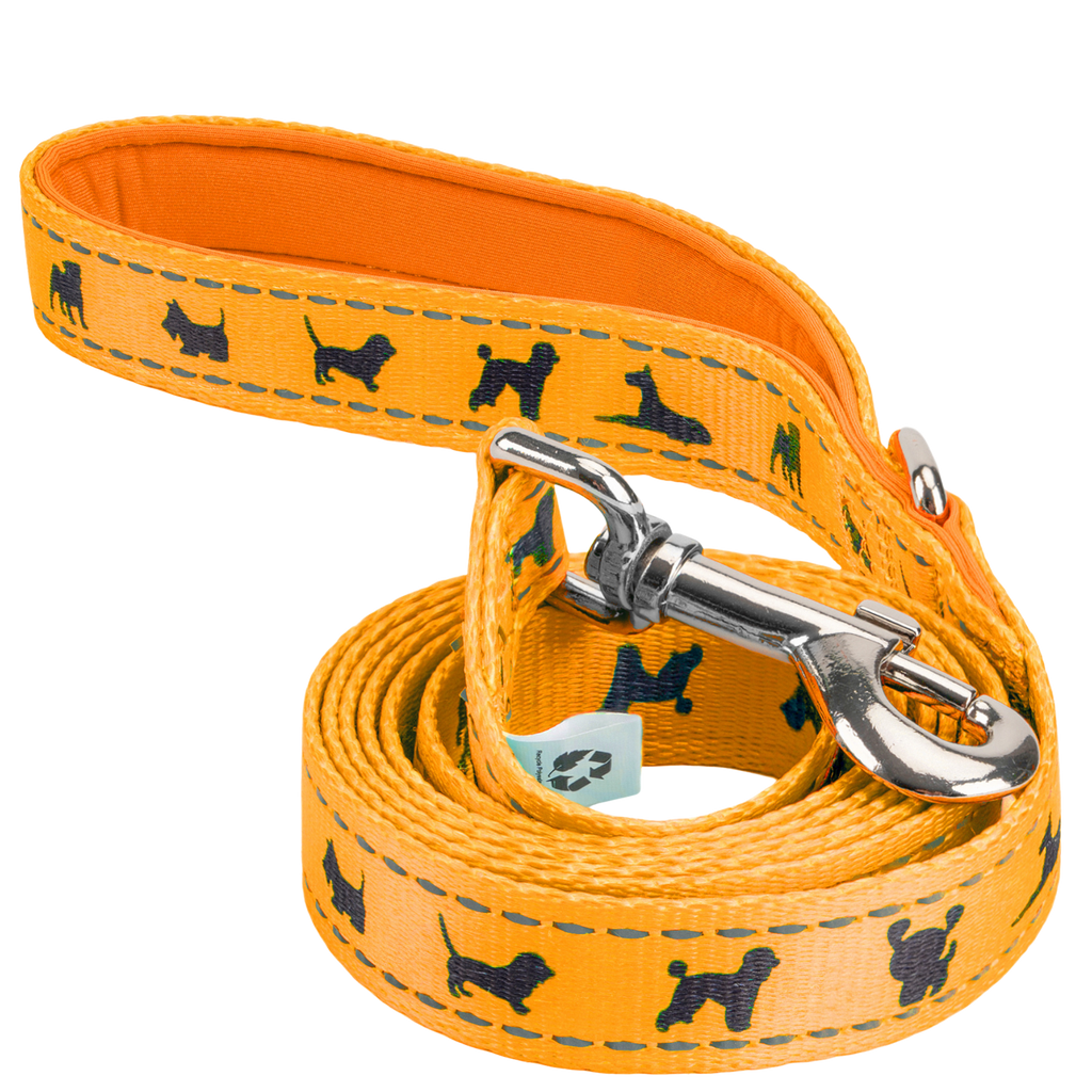 EcoBark Yellow Dog Leash- Padded Comfort Grip Padded Leash Dog Pattern - 4ft, 5ft, and 6ft Leash for Small and Medium Dogs