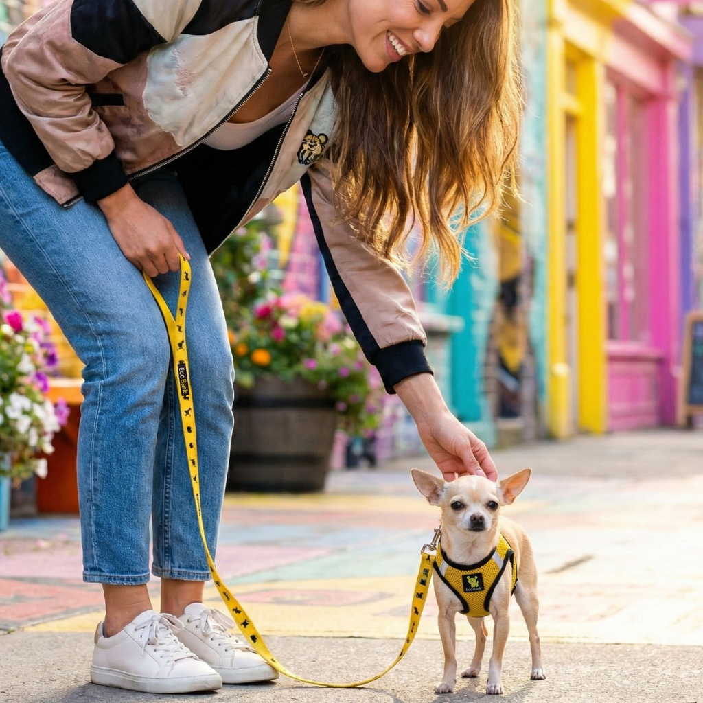 EcoBark Yellow Dog Leash- Padded Comfort Grip Padded Leash Dog Pattern - 4ft, 5ft, and 6ft Leash for Small and Medium Dogs