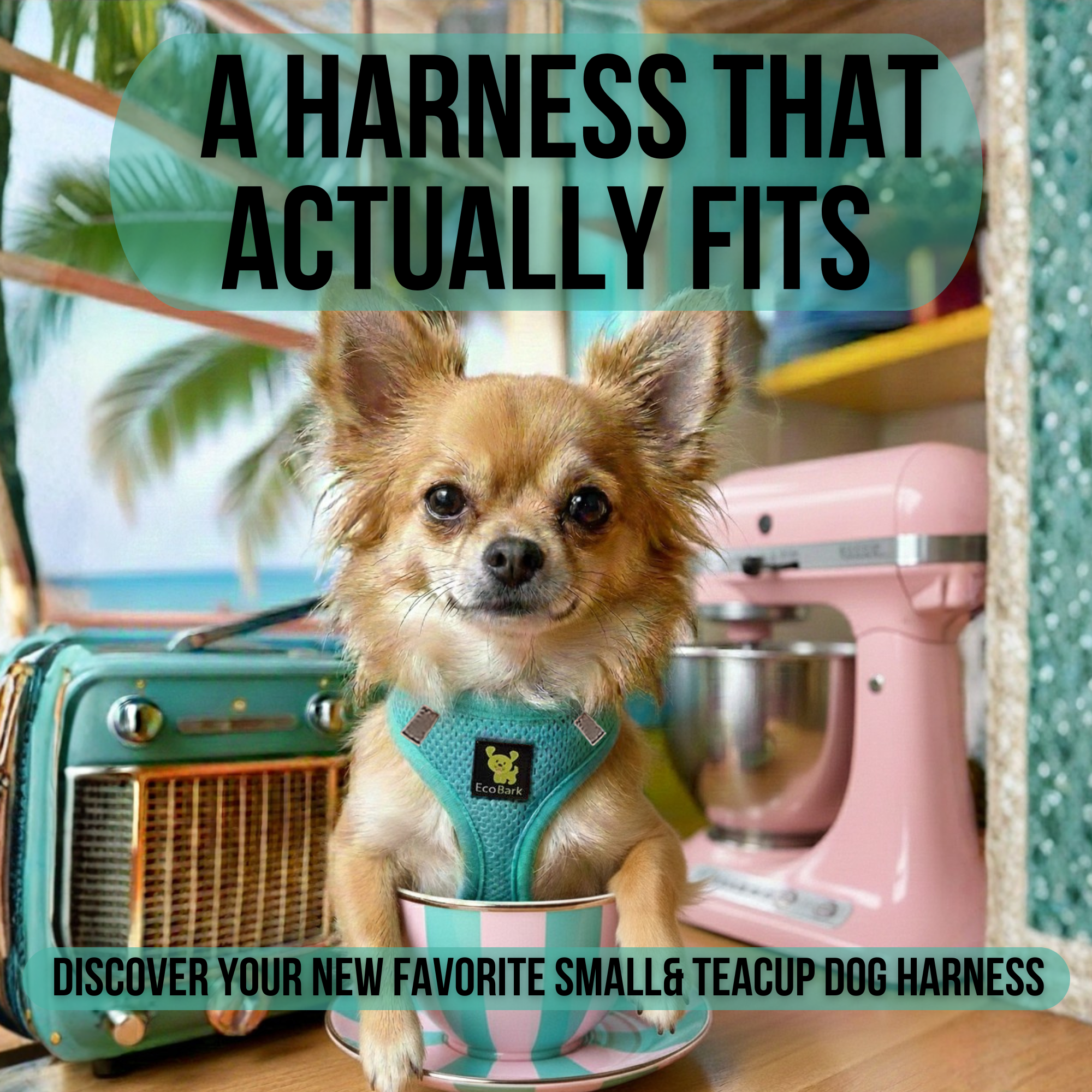 EcoBark Step In Dog Harness - XXXS to Small Breeds- Reflective Soft Mesh Harness for Teacup, Small Dogs and Puppies / Mint Turquoise