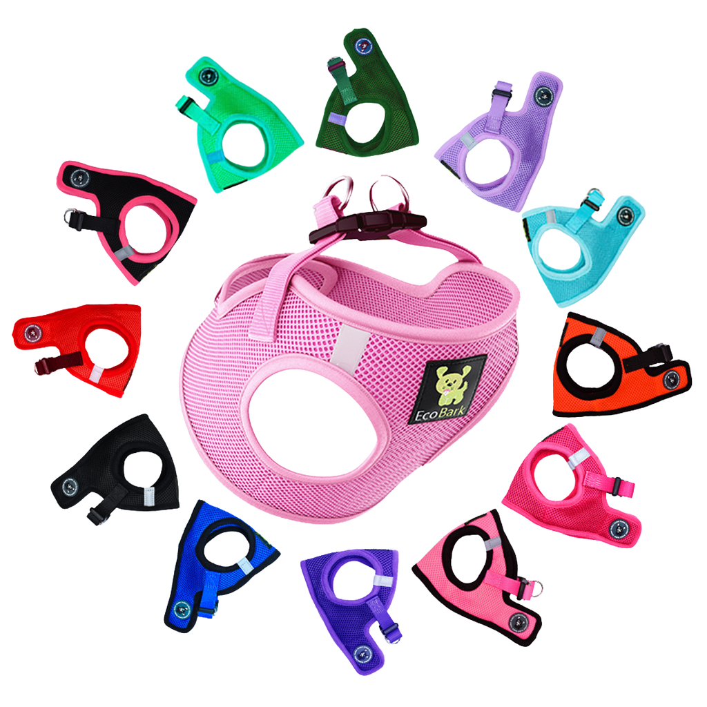 EcoBark Step In Dog Harness - XXXS to Small Breeds- Reflective Soft Mesh Harness for Teacup, Small Dogs and Puppies / Baby Pink