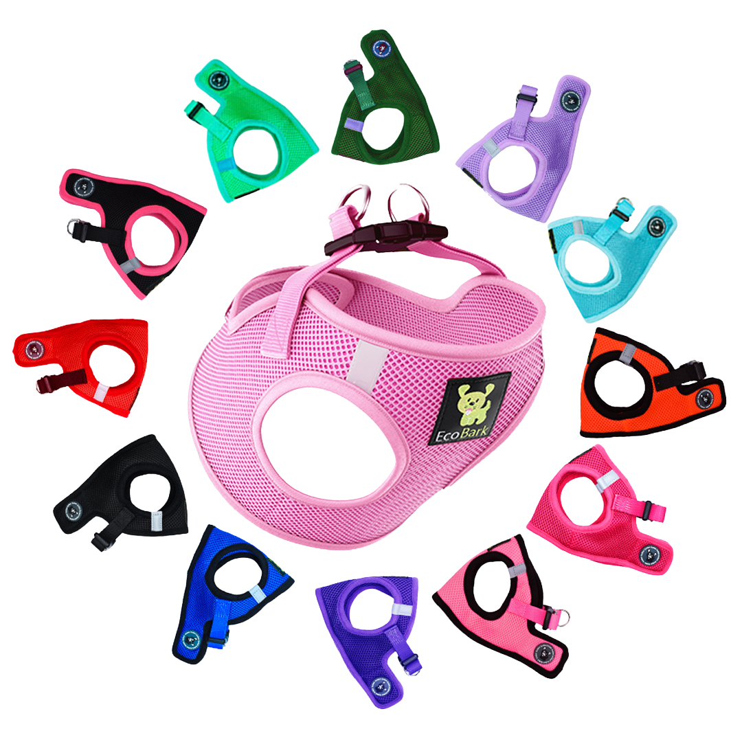 EcoBark Step In Dog Harness - XXXS to Small Breeds- Reflective Soft Mesh Harness for Teacup, Small Dogs and Puppies / Baby Pink