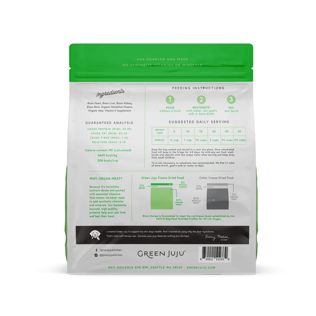 Green Juju Bison Recipe Freeze Dried Dog Food (14OZ)