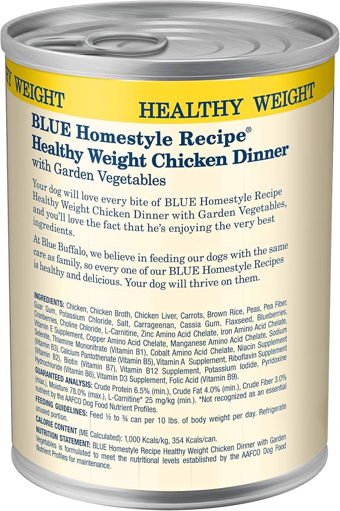 Blue Buffalo Adult Homestyle Healthy Weight Chicken with Garden Vegetables Wet Dog Cans (12.5oz)