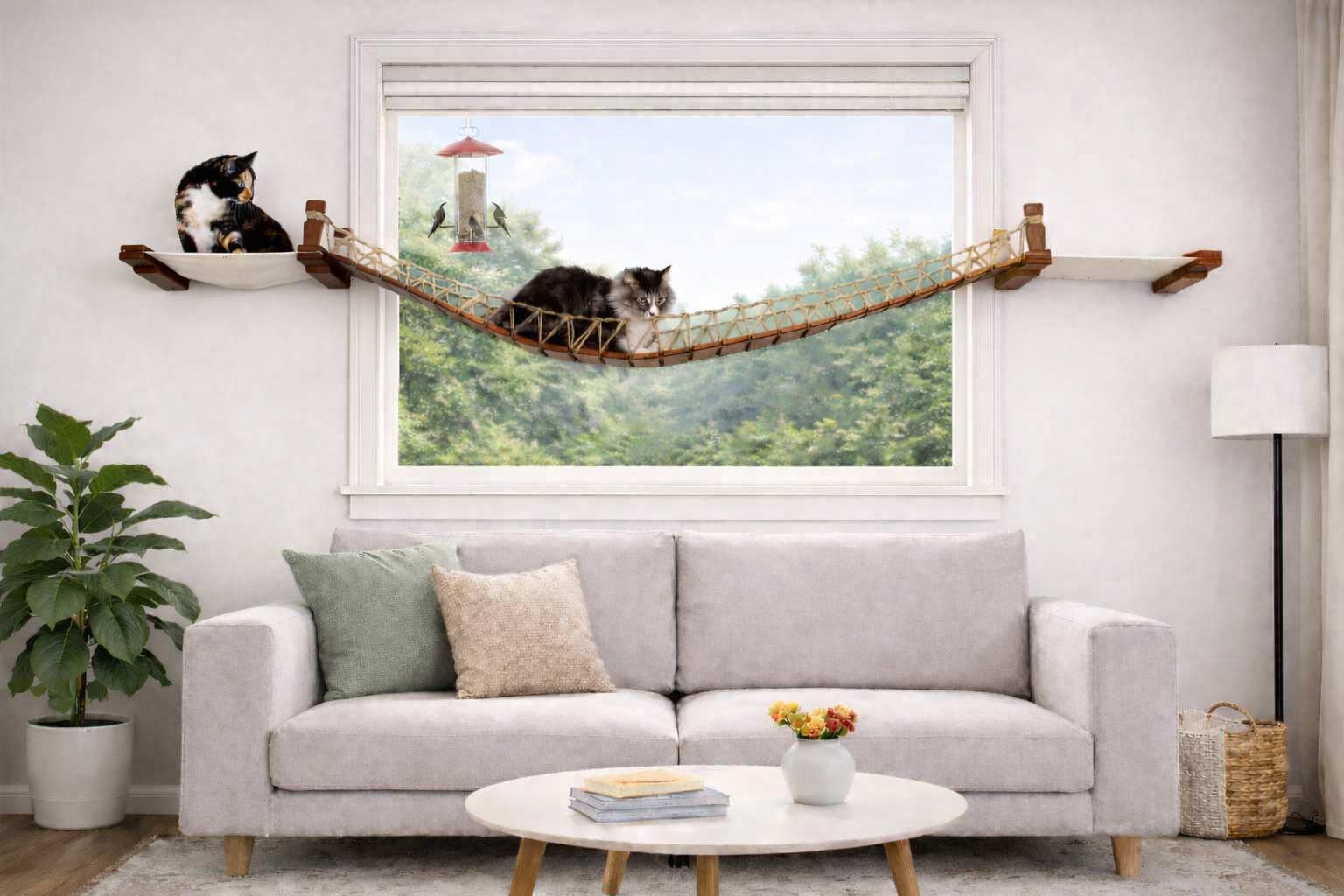 Double Cat Hammock and Climbing Bridge Combo