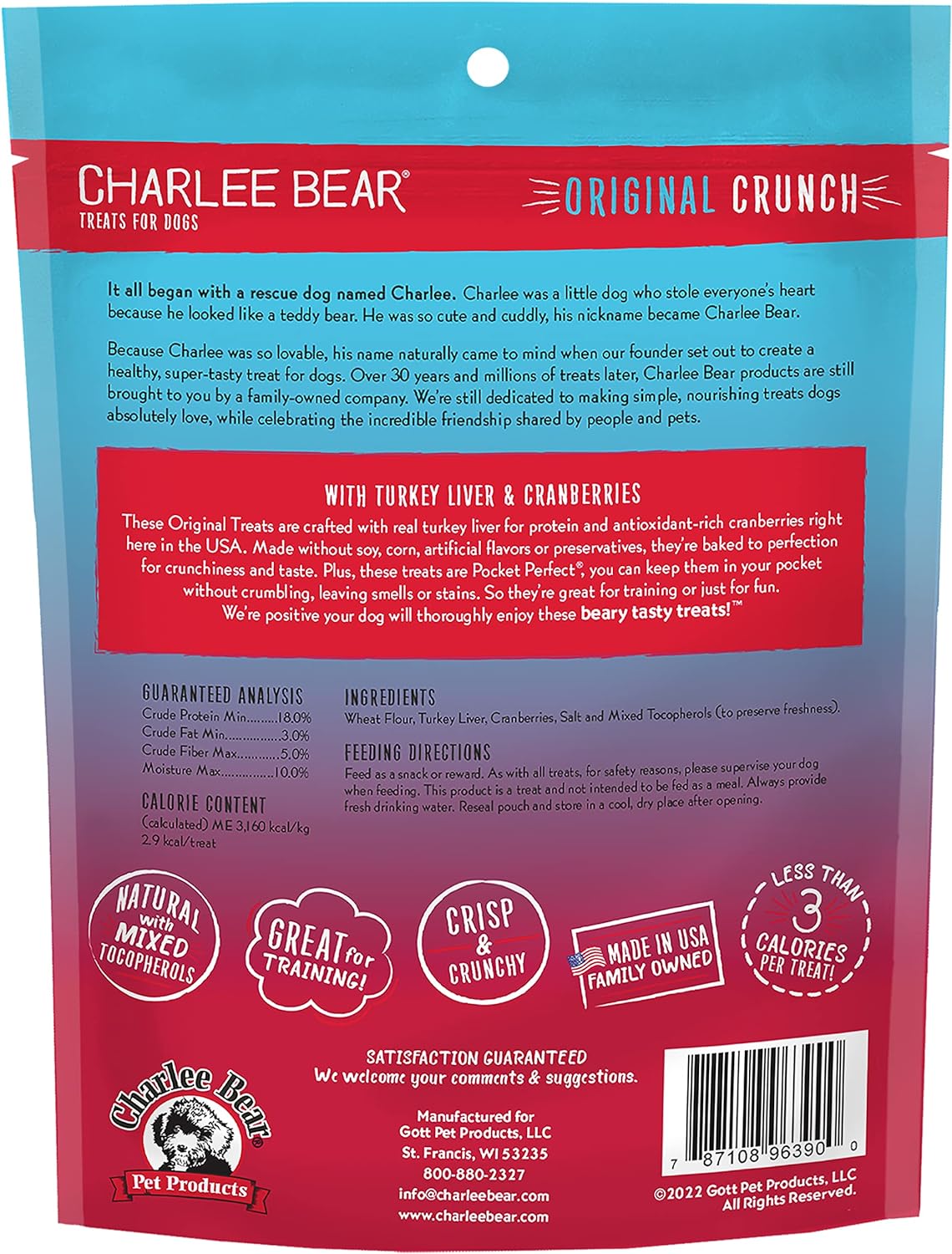 Charlee Bear Original Crunch Turkey Liver & Cranberry Dog Treats (16oz)
