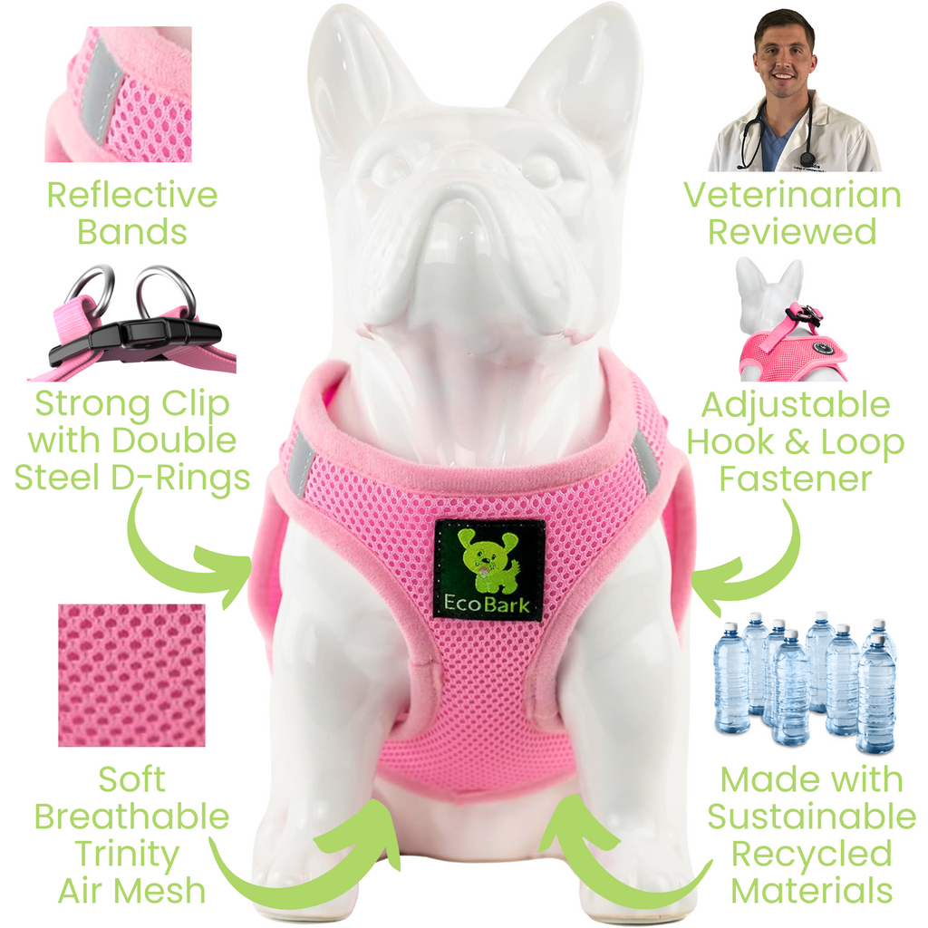 EcoBark Step In Dog Harness - XXXS to Small Breeds- Reflective Soft Mesh Harness for Teacup, Small Dogs and Puppies / Baby Pink