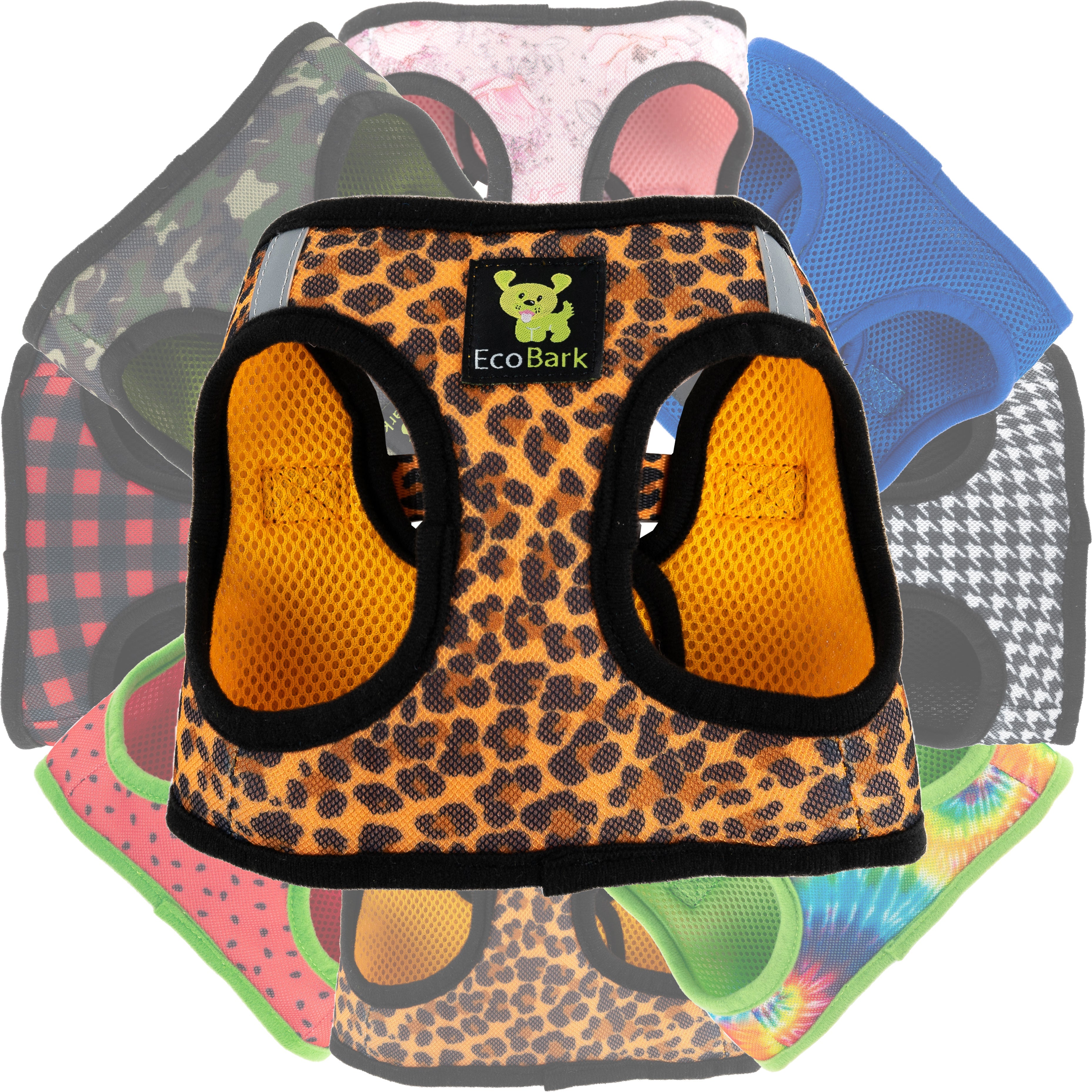 EcoBark Step In Dog Harness - XXXS to Small Breeds- Reflective Soft Mesh Harness for Teacup, Small Dogs and Puppies / Cheetah