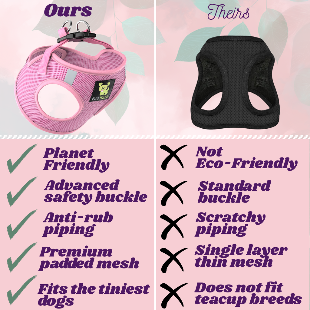 EcoBark Step In Dog Harness - XXXS to Small Breeds- Reflective Soft Mesh Harness for Teacup, Small Dogs and Puppies / Baby Pink