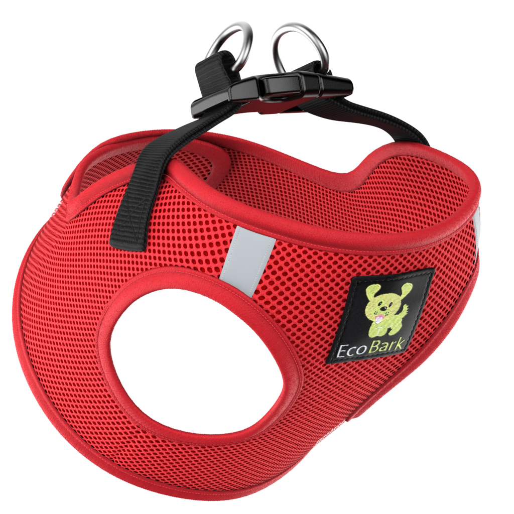 EcoBark Step In Dog Harness - XXXS to Small Breeds- Reflective Soft Mesh Harness for Teacup, Small Dogs and Puppies / Red