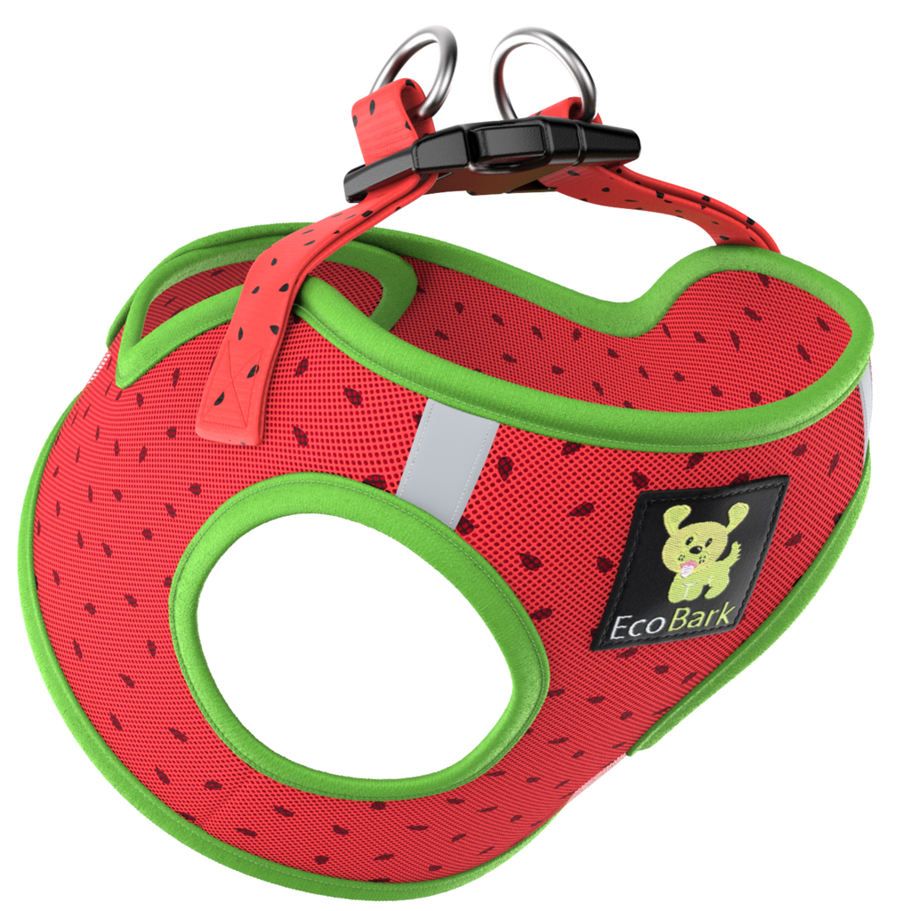 EcoBark Step In Dog Harness - XXXS to Small Breeds- Reflective Soft Mesh Harness for Teacup, Small Dogs and Puppies / Watermelon