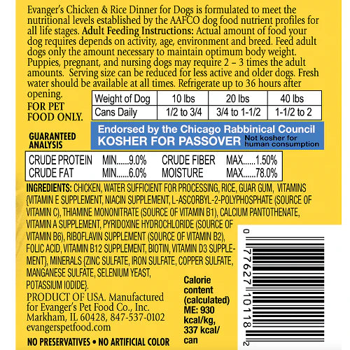 Evanger's Classic All Life Stages Chicken & Rice Wet Dog Can (12.5oz)