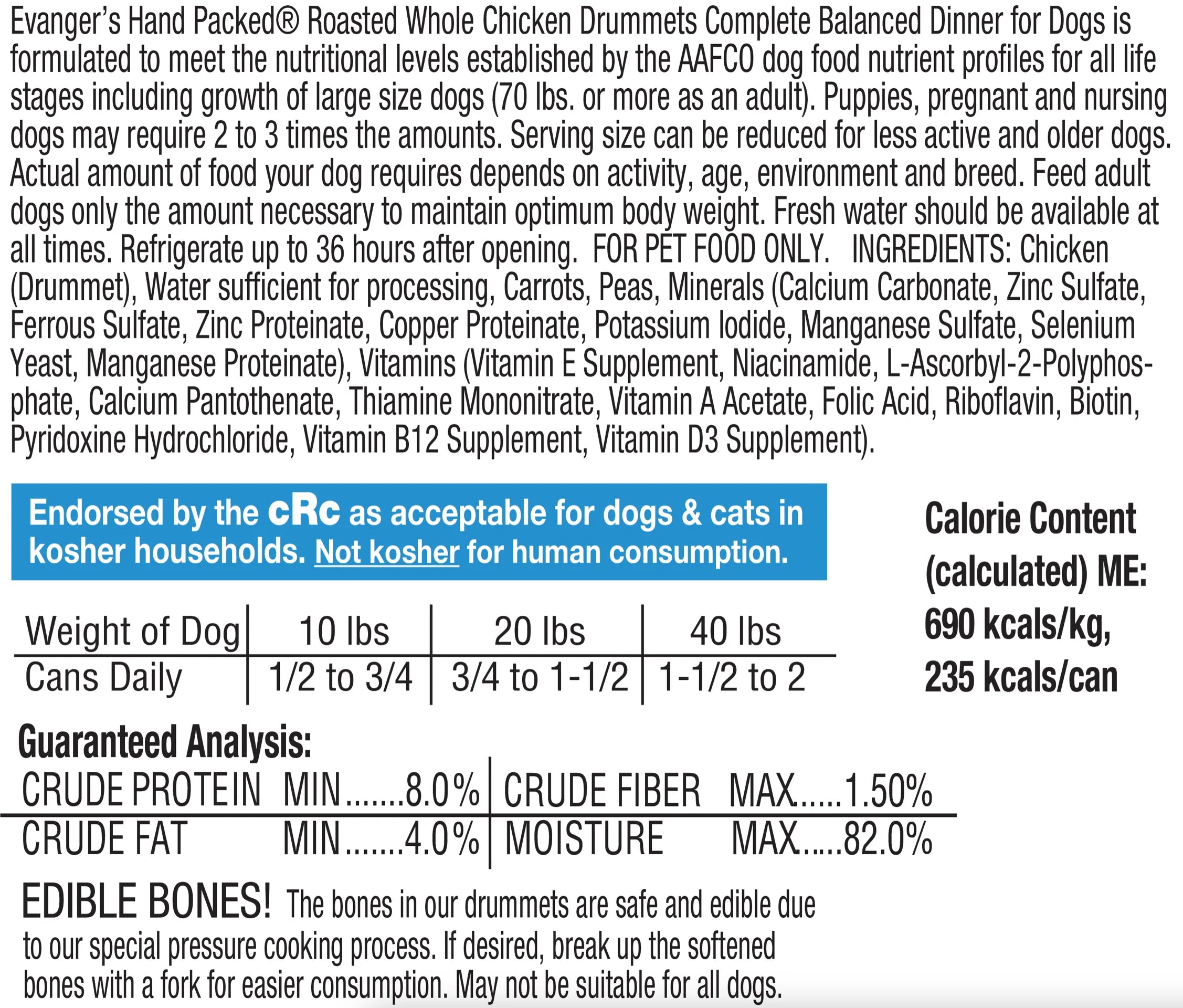 Evanger's All Life Stages Roasted Chicken Drummet Dinner Wet Dog Can (12oz)