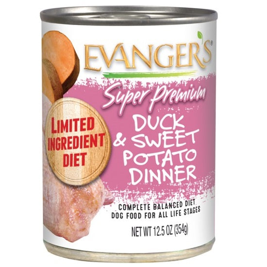 Evanger's Super Premium All Life Stages Duck & Sweet Potato, Limited Ingredient Wet Dog Can (12.5oz)