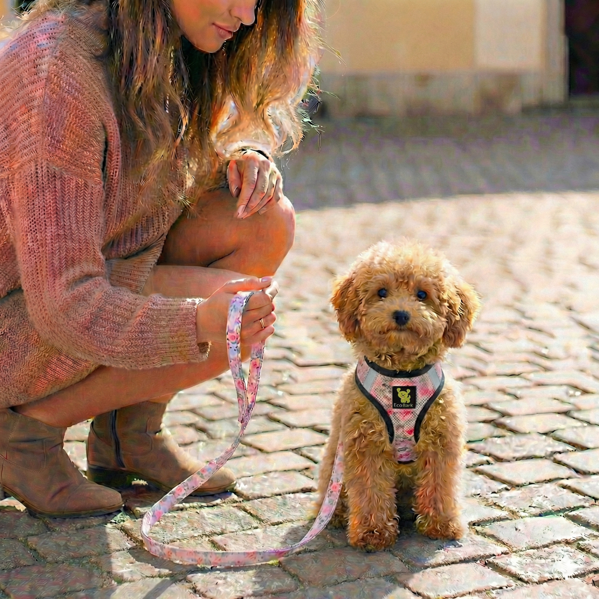 EcoBark Step In Dog Harness - XXXS to Small Breeds- Reflective Soft Mesh Harness for Teacup, Small Dogs and Puppies / French Floral
