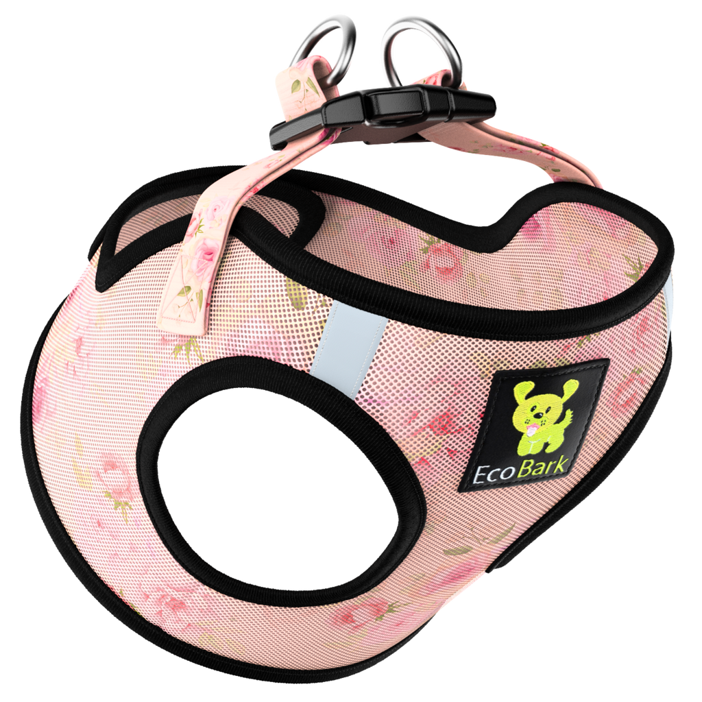 EcoBark Step In Dog Harness - XXXS to Small Breeds- Reflective Soft Mesh Harness for Teacup, Small Dogs and Puppies / French Floral