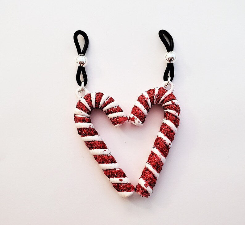 Candy Cane Fake Nipple Rings, Sexy Christmas Jewelry