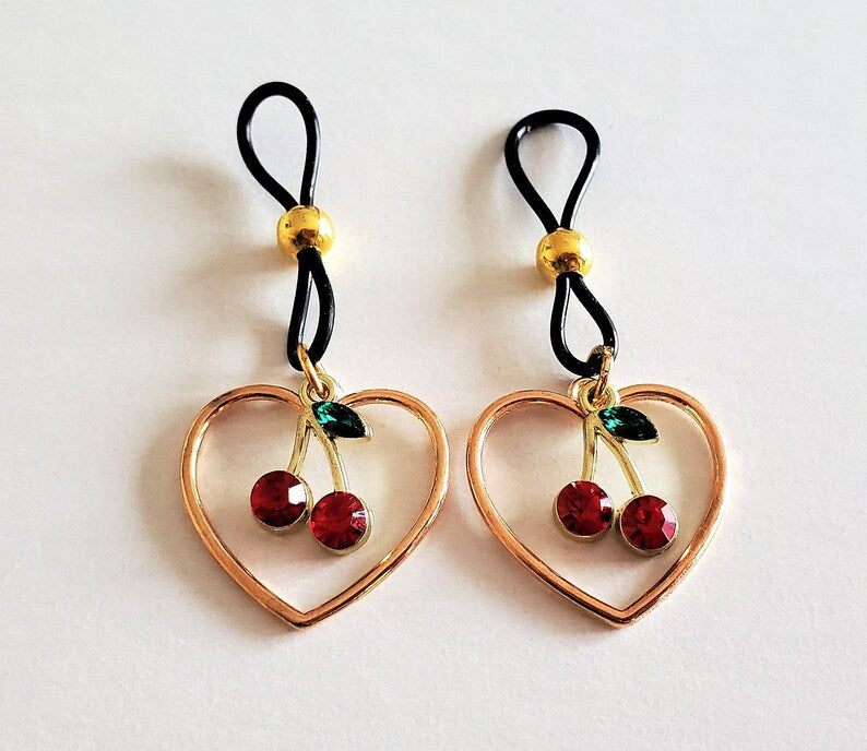 Cherry Heart Non-Pierced Fake Nipple Ring Jewelry