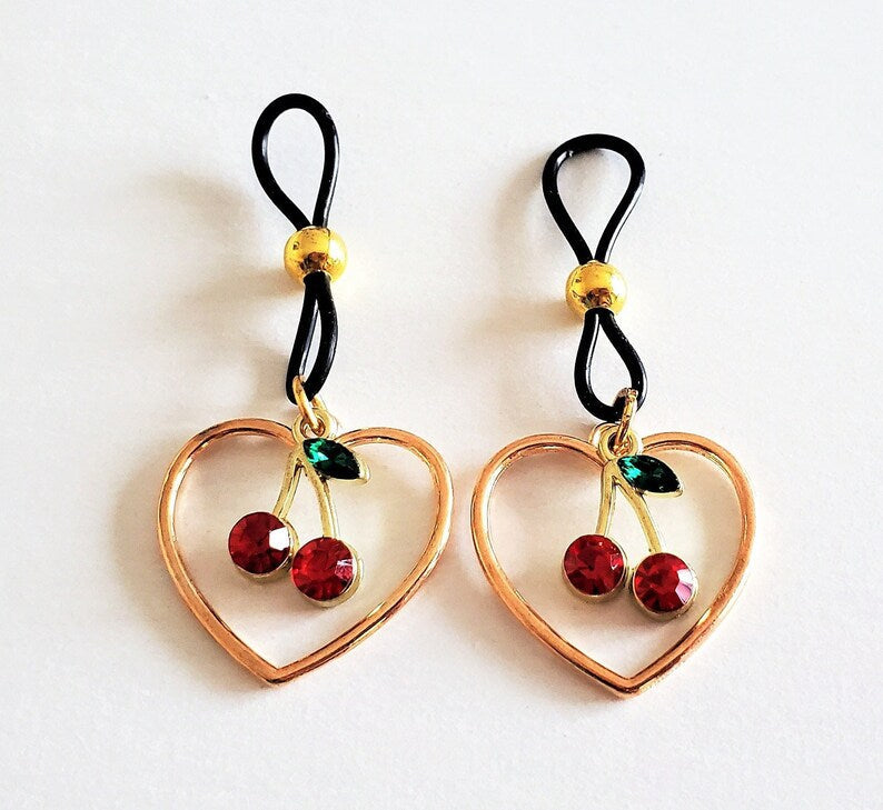 Cherry Heart Non-Pierced Fake Nipple Ring Jewelry