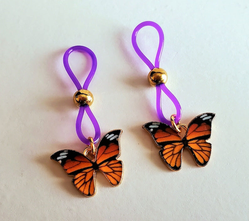 Butterfly Nipple Nooses, Fake Nipple Piercings for Women, Sexy BDSM Lingerie Jewelry