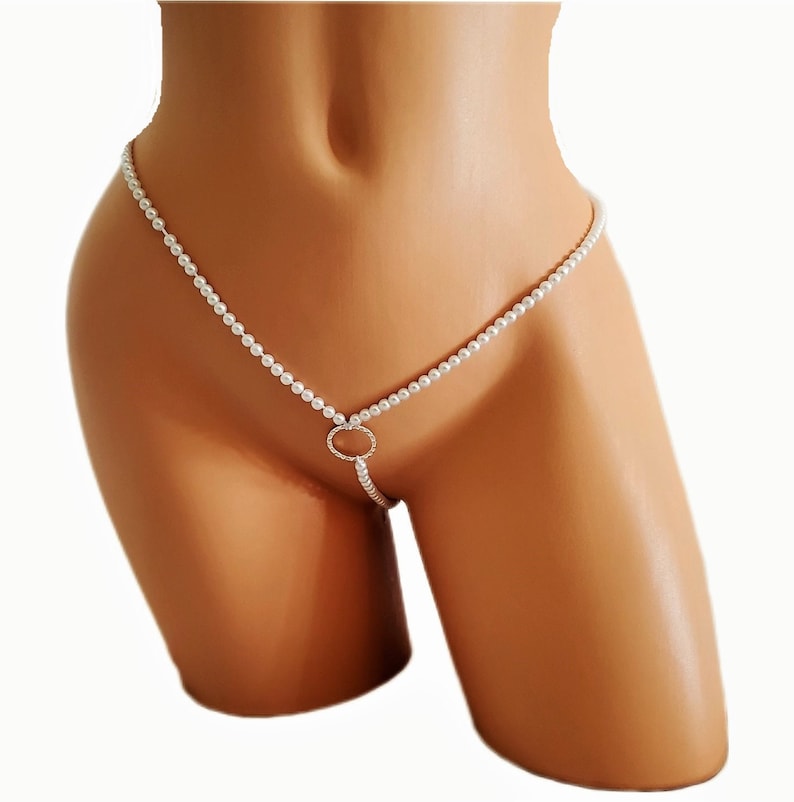 Beaded Pearl Thong Lingerie, Crotchless Panty BDSM Wedding Lingerie