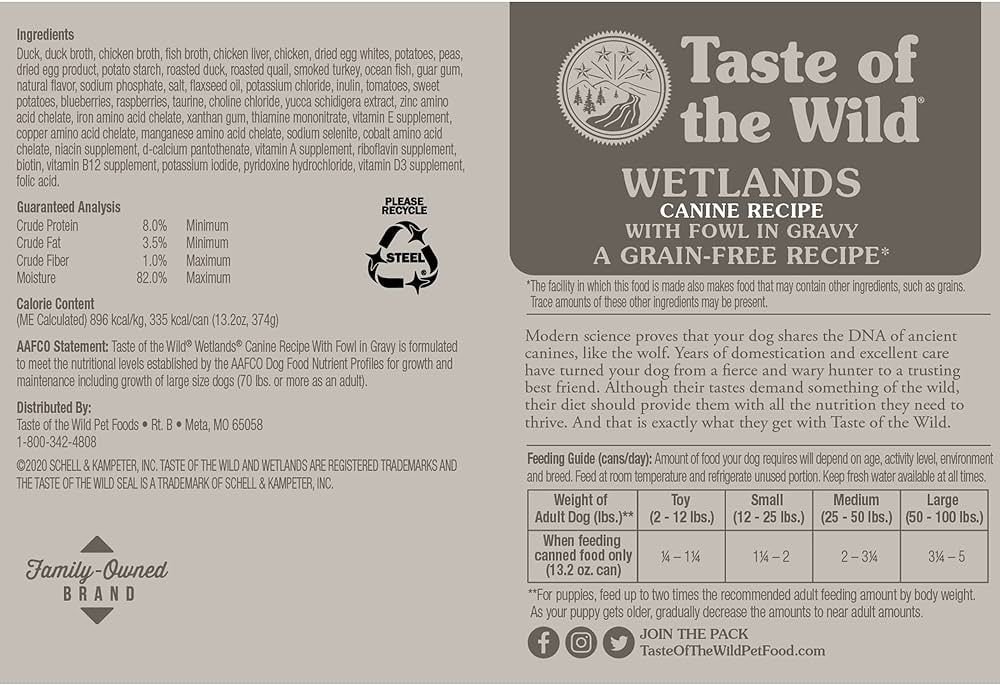 Taste of the Wild Adult Wetland Fowl Canine Food (13.2oz)