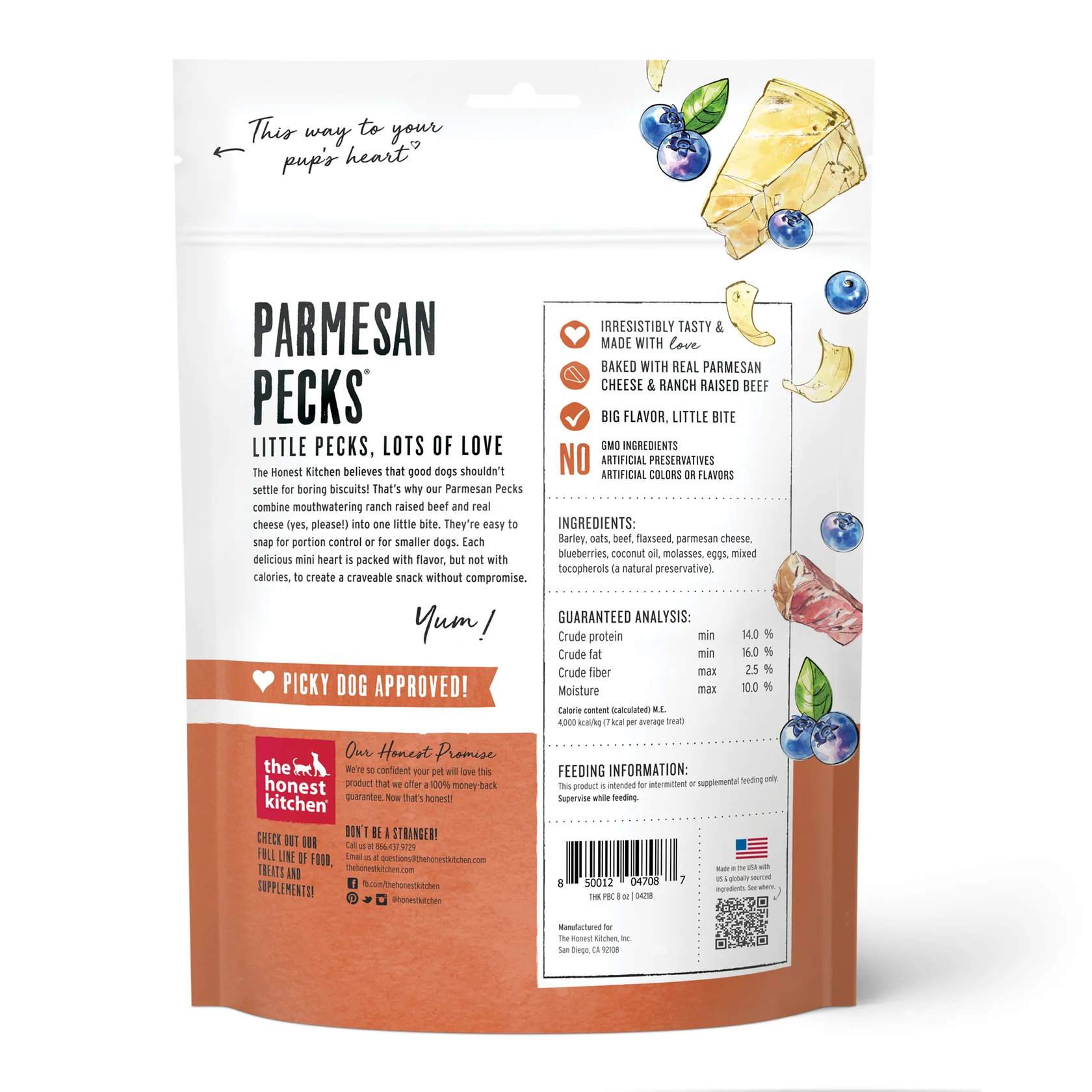 Honest Kitchen Parmesan Pecks Beef and Blueberry Dog Treats (8oz)