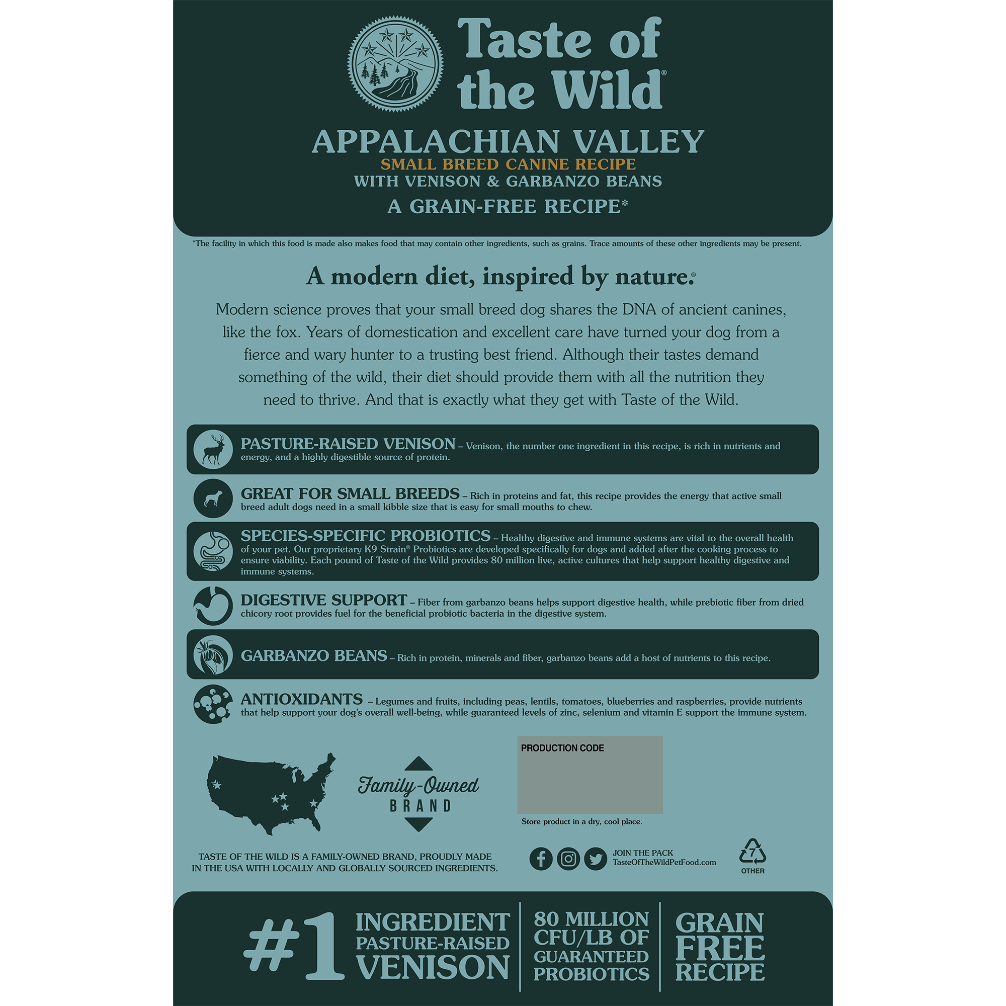 Taste of the Wild Adult Appalachian Venison and Garbanzo Beans Small Breed Canine Food