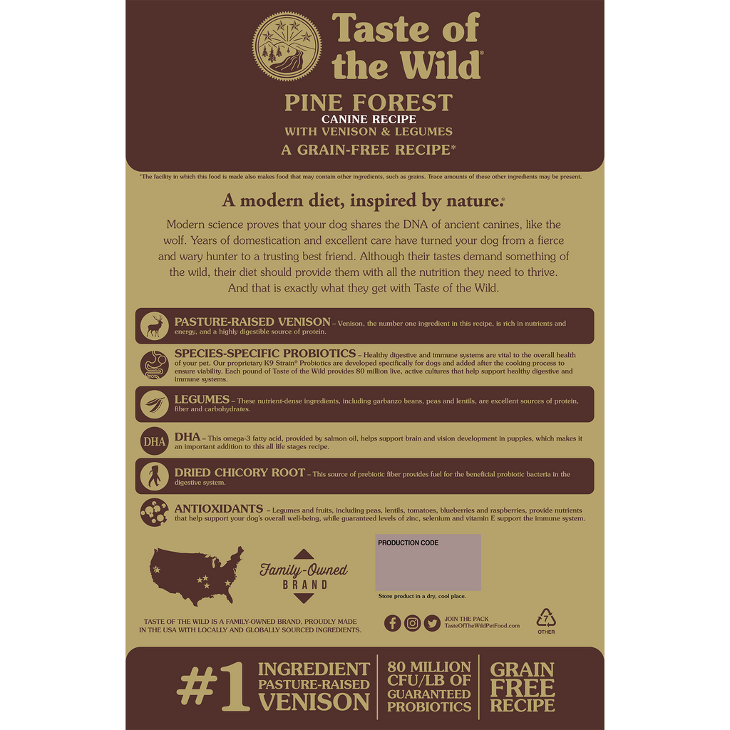 Taste of the Wild Adult Pine Forest Venison and Legumes Canine Food
