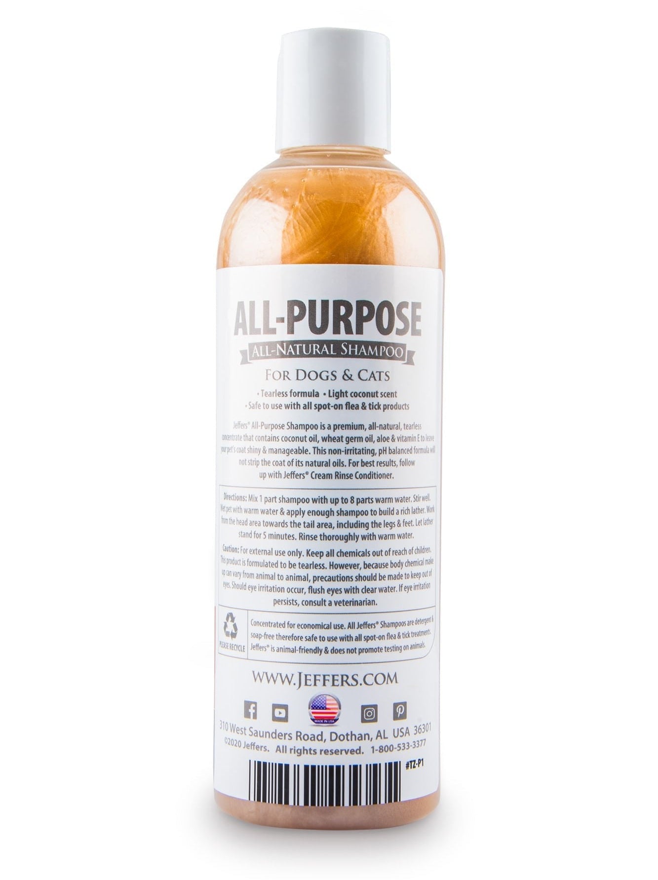 Tearless All-Purpose All-Natural Coconut Oil Shampoo for Dogs & Cats