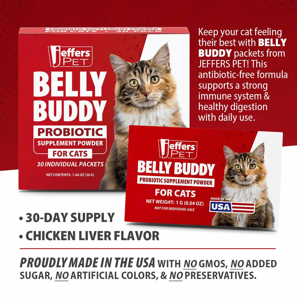 BELLY BUDDY Probiotic Supplement Packets for Cats – Multi-Strain Digestive & Immune Support