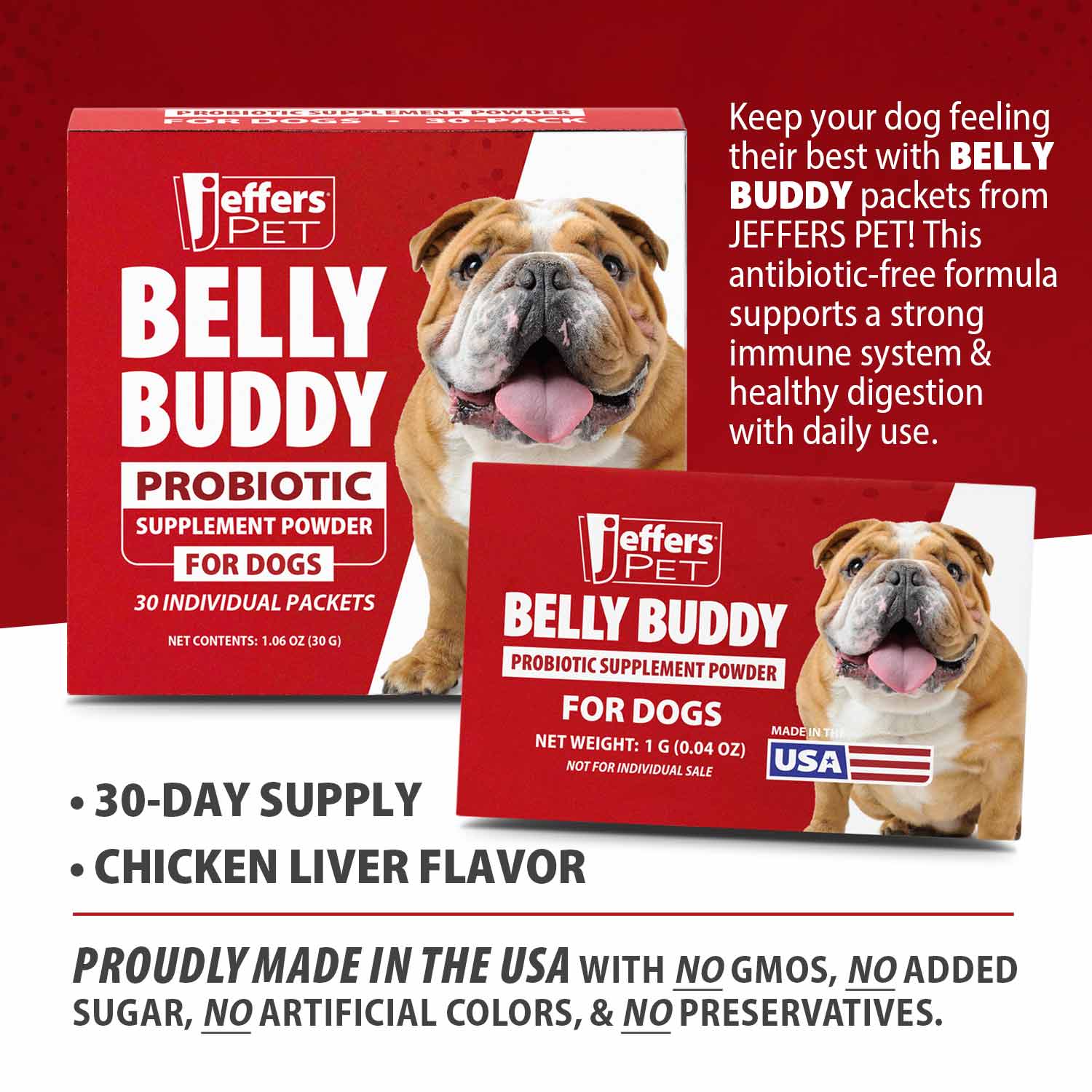 BELLY BUDDY Probiotic Supplement Powder for Dogs – Multi-Strain Digestive & Immune Support