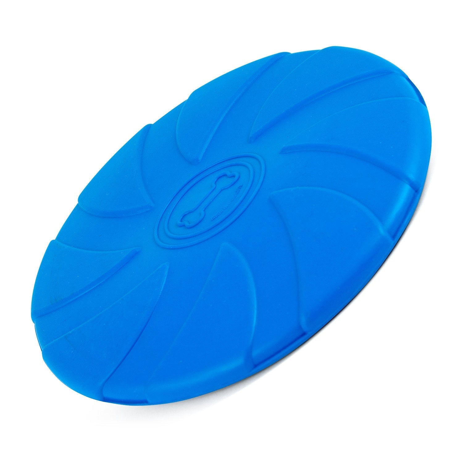 Blue Bone Stamped Frisbee Natural Rubber 8 Inch Dog Toy for Fetching & Chewing