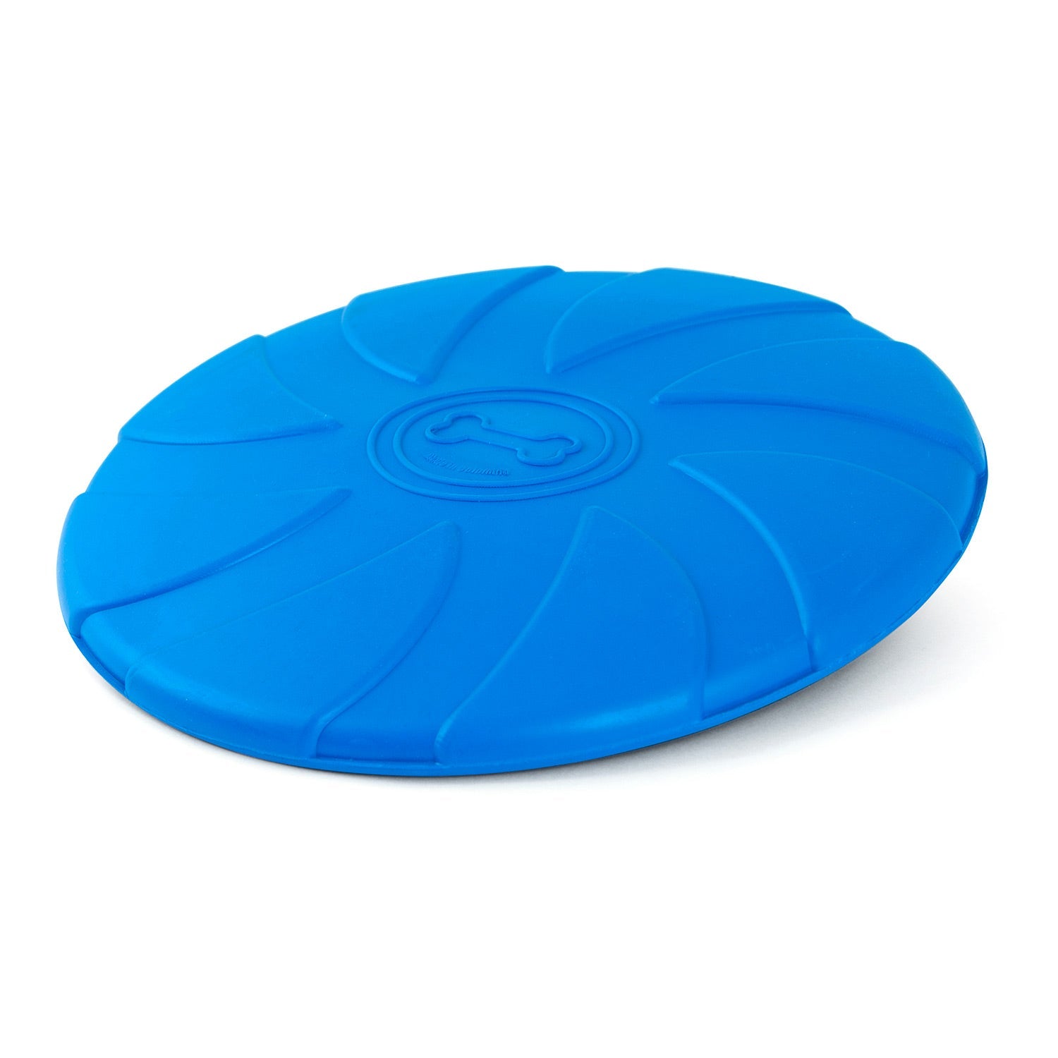 Blue Bone Stamped Frisbee Natural Rubber 8 Inch Dog Toy for Fetching & Chewing