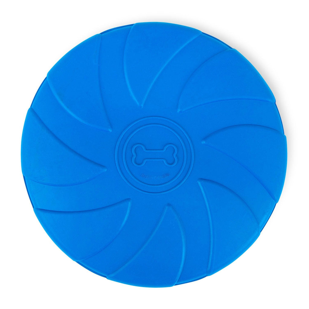 Blue Bone Stamped Frisbee Natural Rubber 8 Inch Dog Toy for Fetching & Chewing