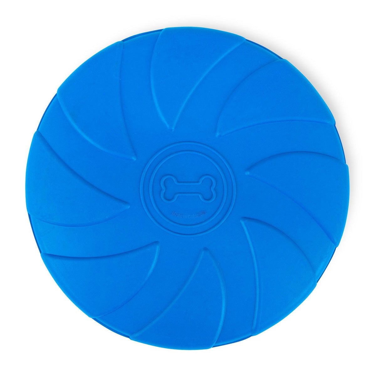 Blue Bone Stamped Frisbee Natural Rubber 8 Inch Dog Toy for Fetching & Chewing